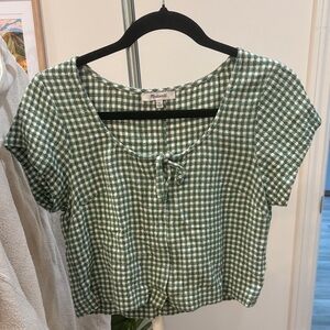 Madewell Gingham green and white top